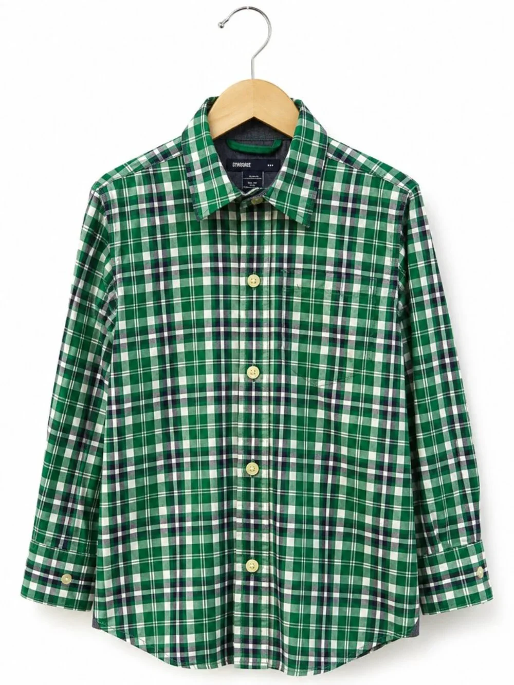 GapKids Boys XS Green Navy White Plaid Long‎ Sleeve Button Down Cotton Shirt